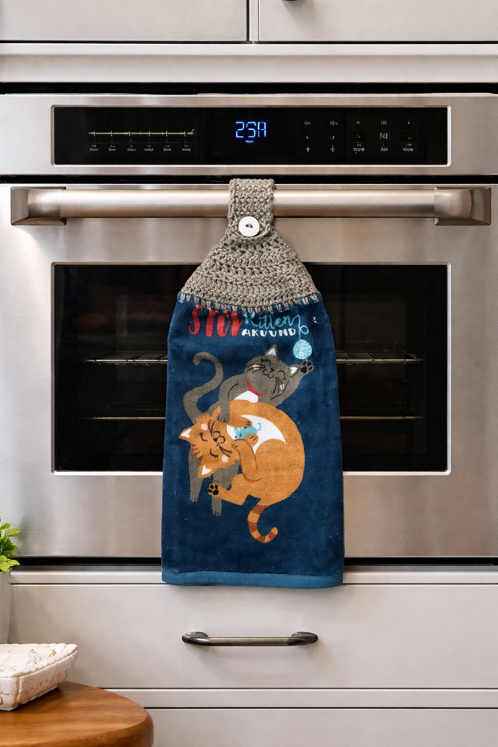Crochet Top "Stop Kitten Around" Cat Hanging Kitchen Towels