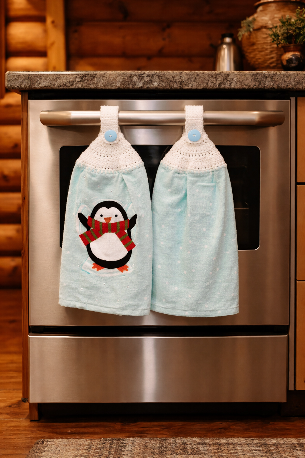 Crochet Top Penguin Kitchen Towel Set