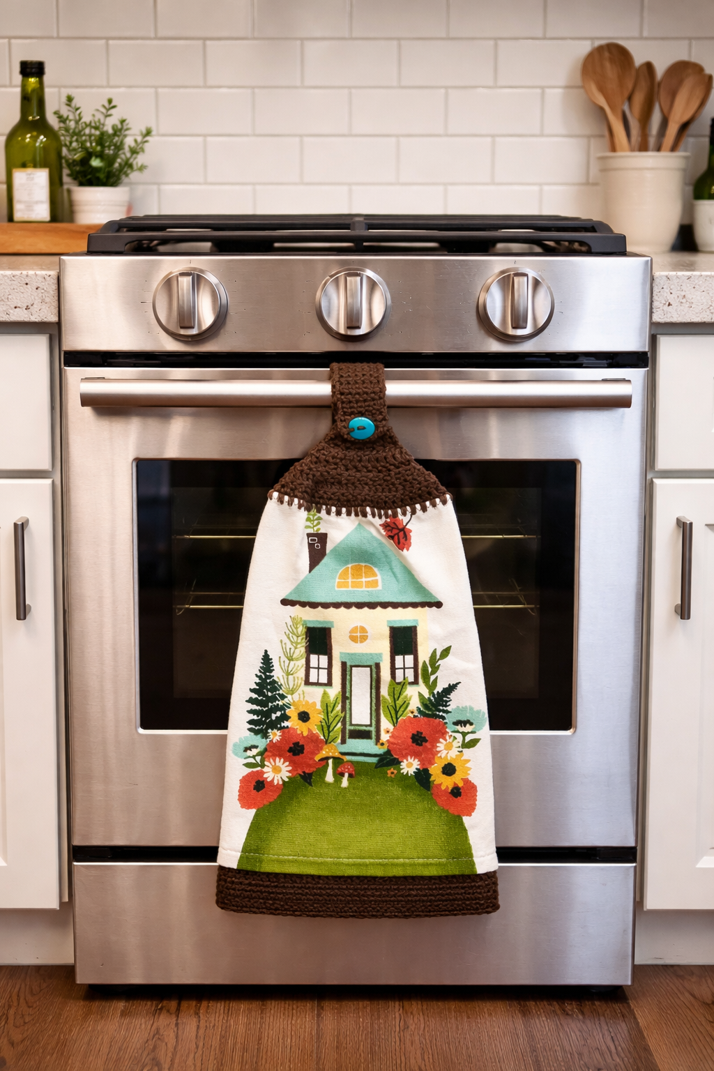 Crochet Top Gnome House Hanging Kitchen Towel