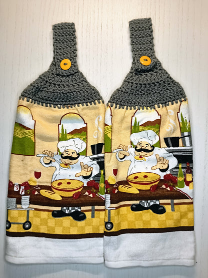 Crochet Top Italian Chef Spaghetti Hanging Kitchen Towel Set