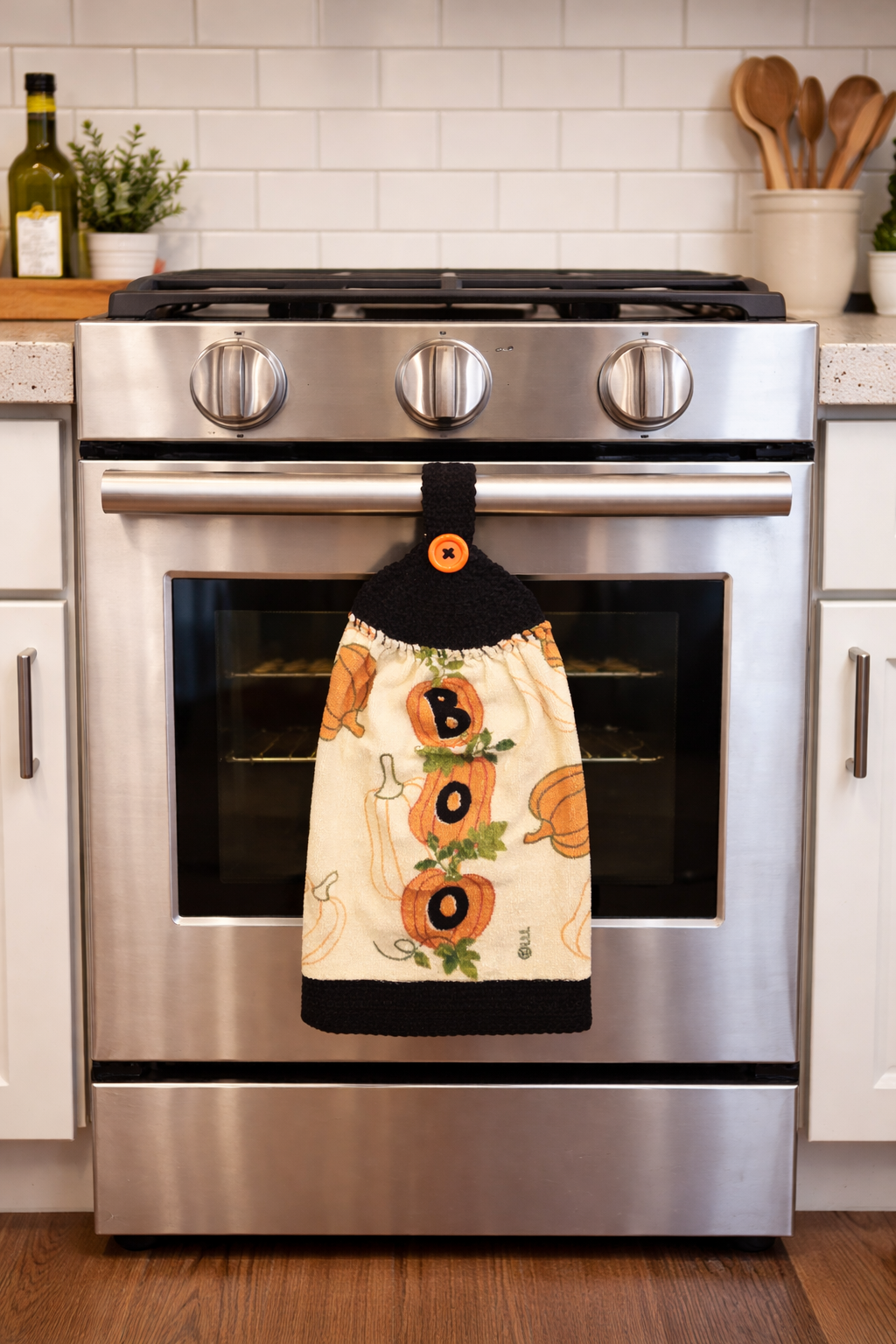 Crochet Top BOO Pumpkin Hanging Dish Towel