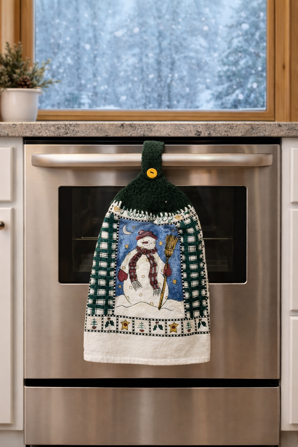 Crochet Top Snowman Hanging Kitchen Towel
