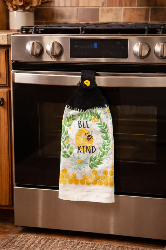 Crochet Top Bee Kind Hanging Kitchen Towel