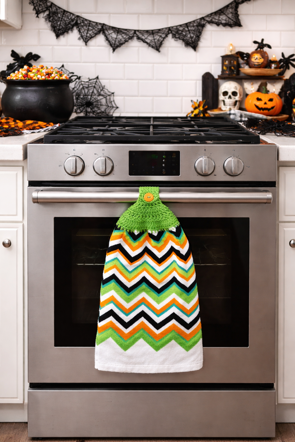 Crochet Top Halloween Chevron Hanging Dish Towel