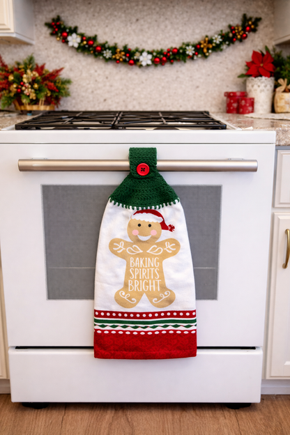 Crochet Top Gingerbread Man Hanging Dish Towel
