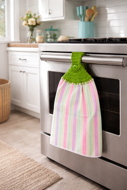 Crochet Top Pastel Striped Kitchen Hanging Towel