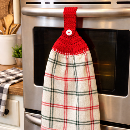 Crochet Top Farmhouse Plaid Hanging Kitchen Towel