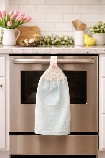 Crochet Top Aqua Lattice Spring Hanging Kitchen Towel