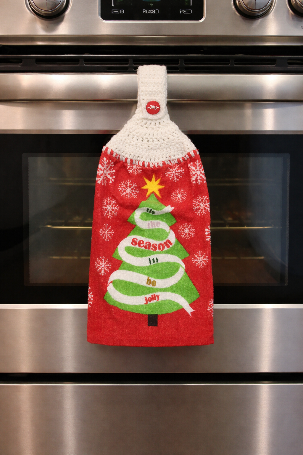 Crochet Top "Tis the Season" Christmas Tree Hanging Dish Towel