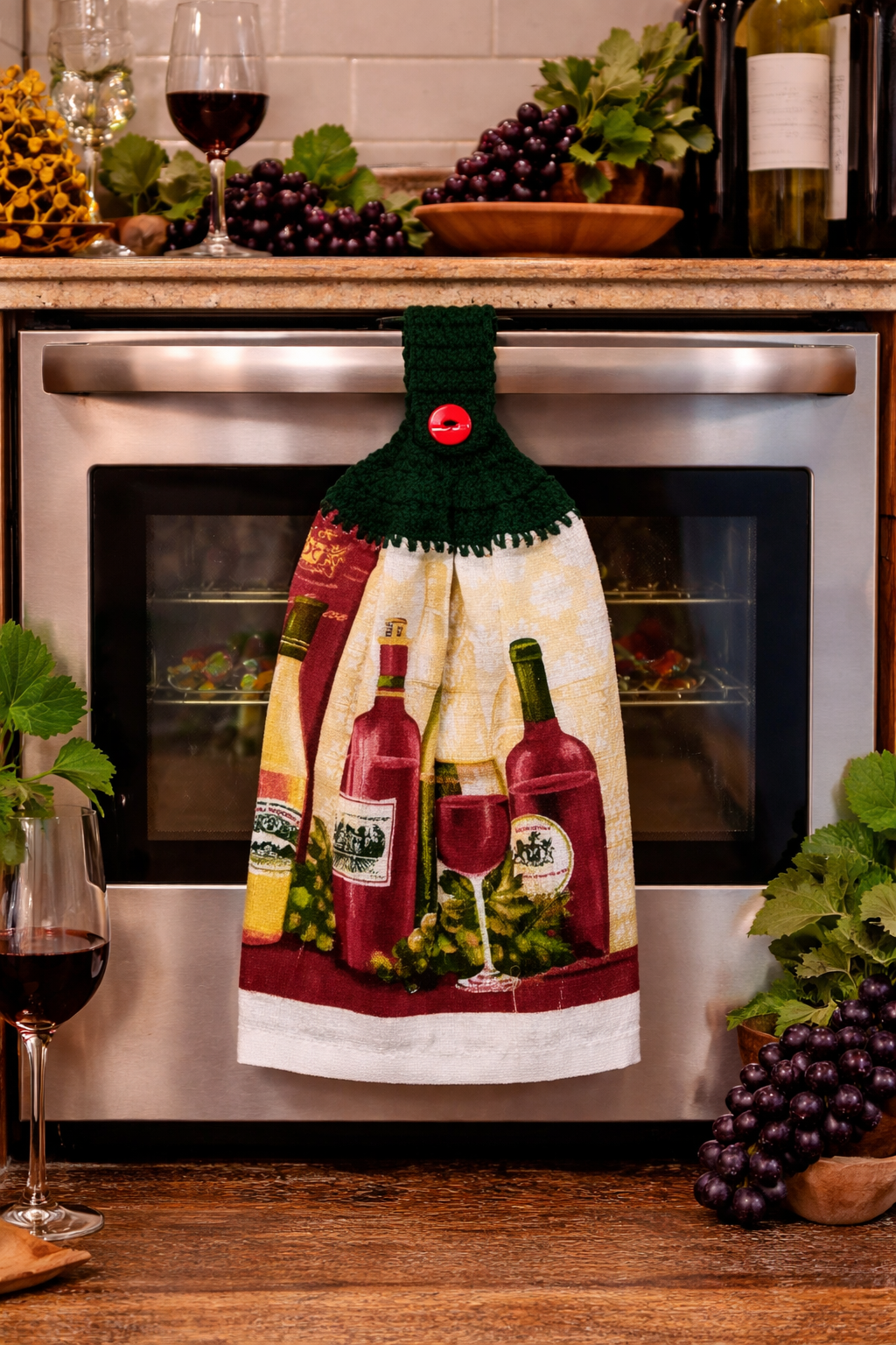 Crochet Top Wine Bottle Hanging Kitchen Towel