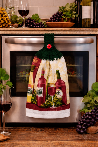 Crochet Top Wine Bottle Hanging Kitchen Towel