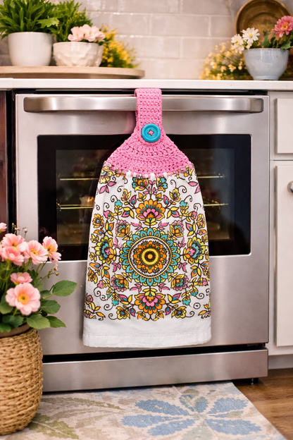 Crochet Top Floral Mandala Hanging Kitchen Towel