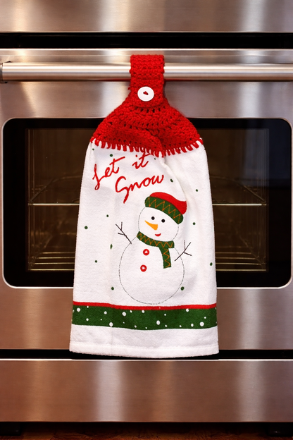 Crochet Top Let It Snow Snowman Half Hanging Dish Towel