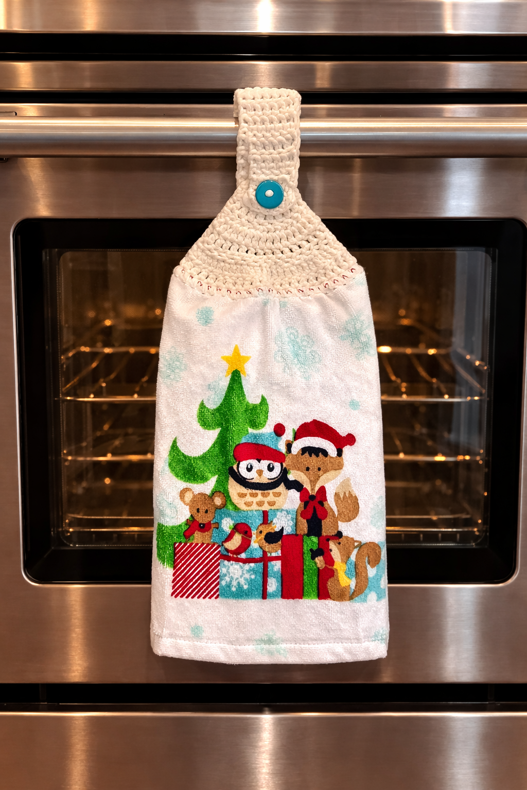 Whimsical Wildlife Christmas Crochet Top Dish Towel