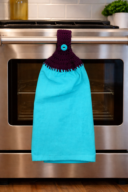 Crochet Top Turquoise & Purple Hanging Dish Towel