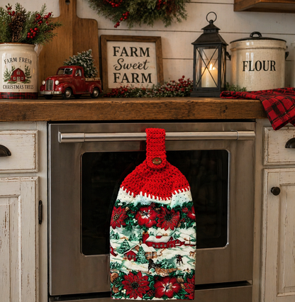 Crochet Top Christmas Farmhouse Hanging Dishtowel
