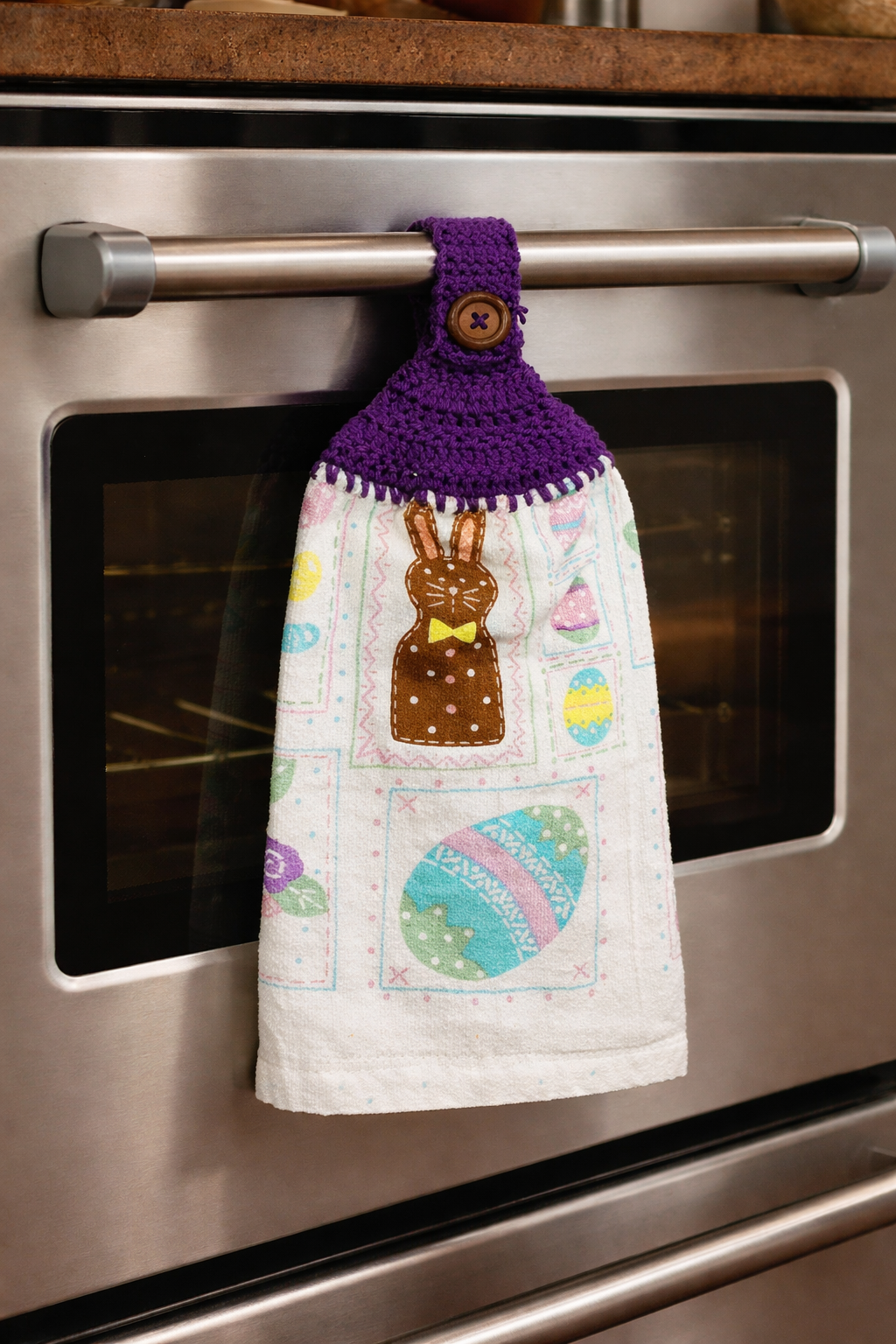 Crochet Top Chocolate Bunny Hanging Kitchen Towel