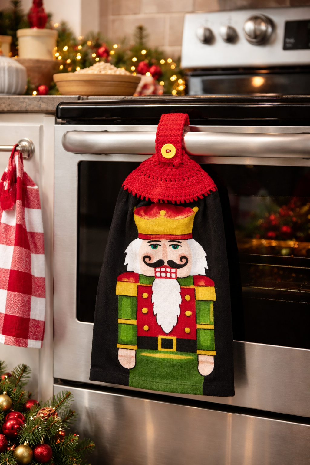 Crochet Top Nutcracker Hanging Dish Towel