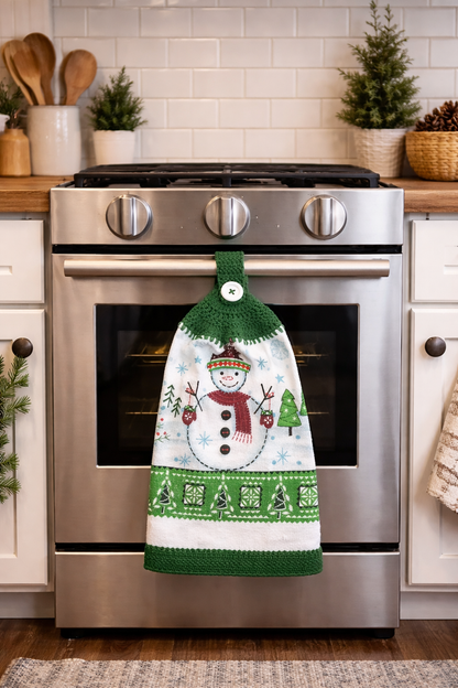 Crochet Top Snowman Hanging Dish Towel