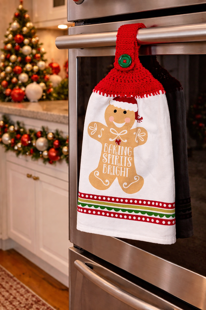 Crochet Top Gingerbread Man Hanging Dish Towel