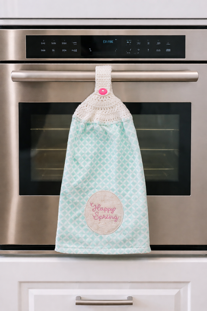 Crochet Top Happy Spring Hanging Dish Towel