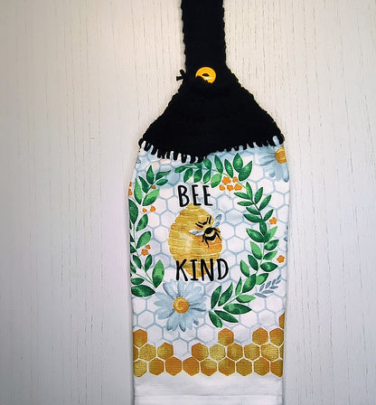 Crochet Top Bee Kind Hanging Kitchen Towel
