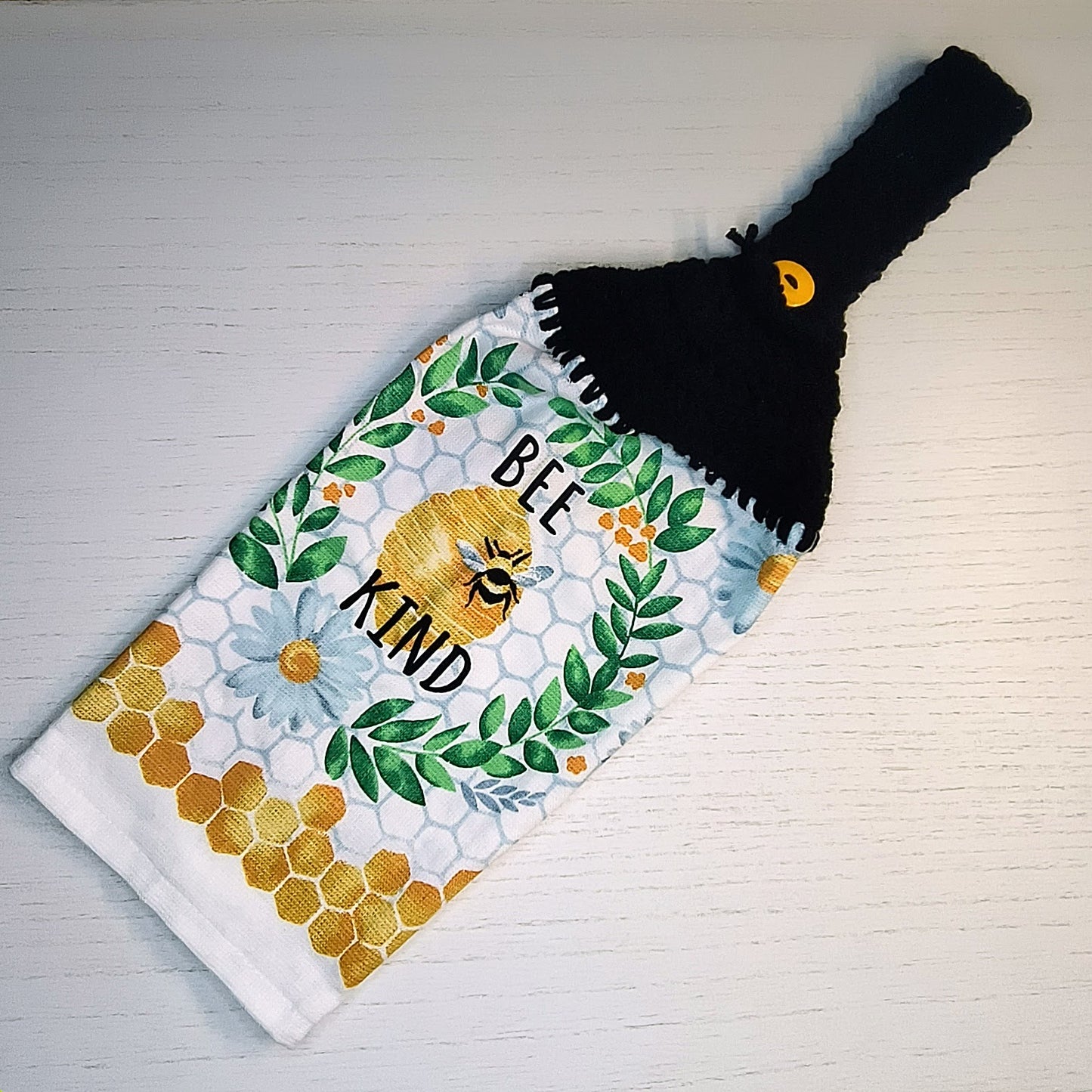 Crochet Top Bee Kind Hanging Kitchen Towel