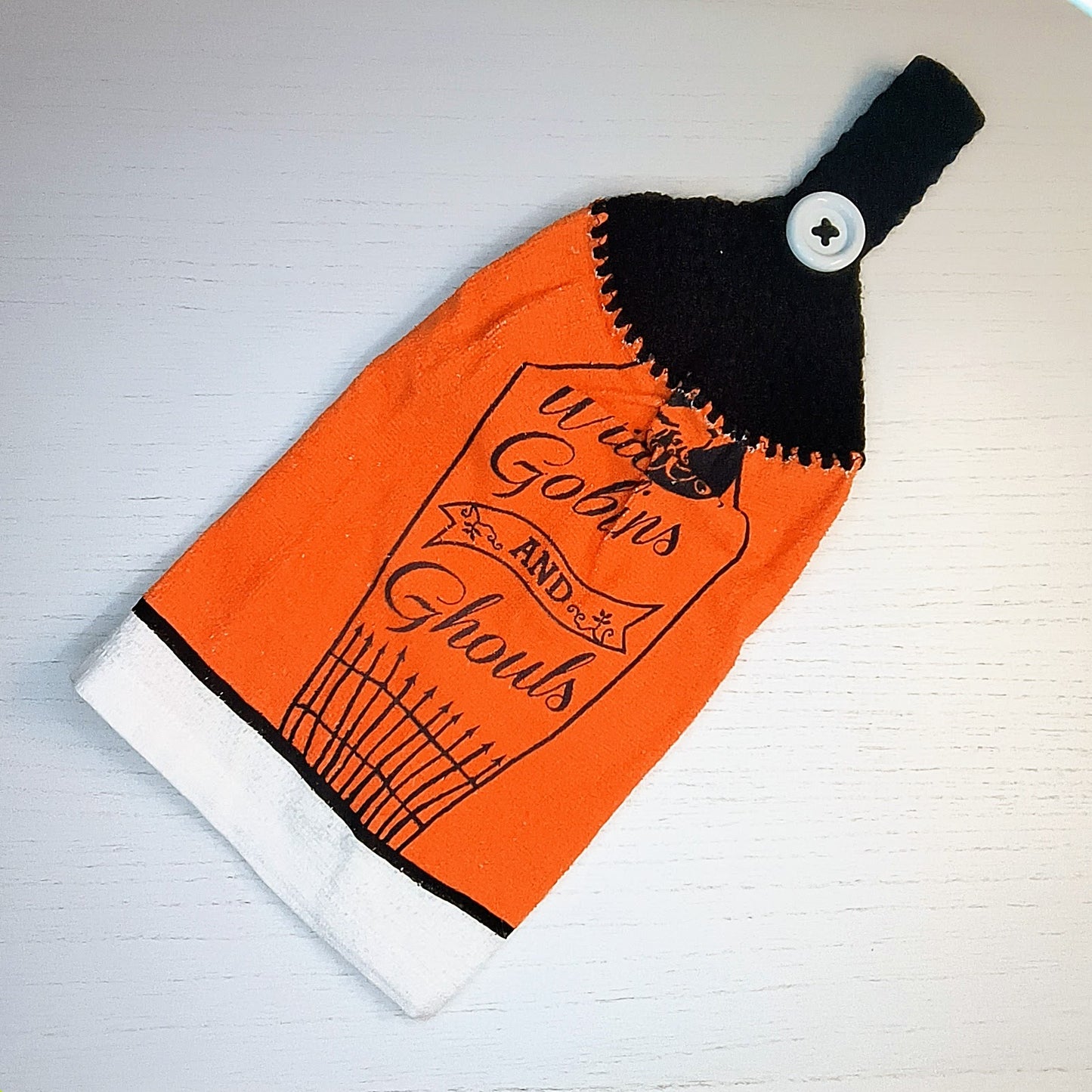 Crochet Top Witches, Goblins and Ghouls Hanging Kitchen Towel