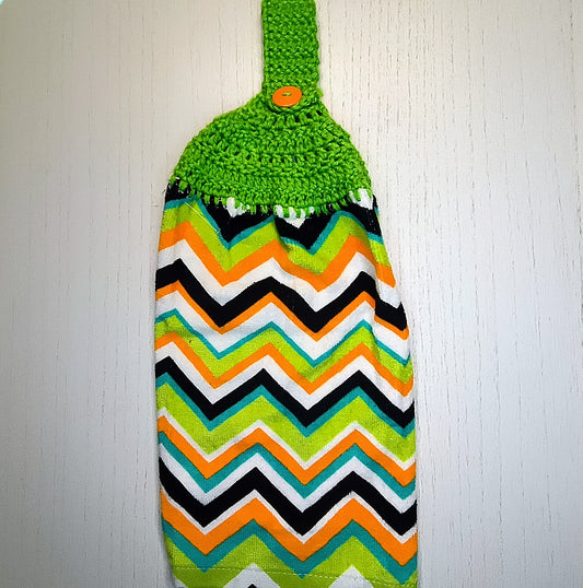 Crochet Top Halloween Chevron Hanging Dish Towel