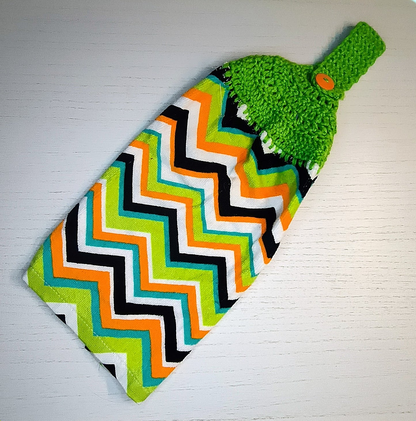 Crochet Top Halloween Chevron Hanging Dish Towel