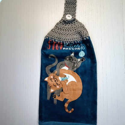 Crochet Top "Stop Kitten Around" Cat Hanging Kitchen Towels
