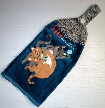 Crochet Top "Stop Kitten Around" Cat Hanging Kitchen Towels