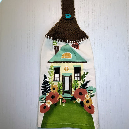 Crochet Top Gnome House Hanging Kitchen Towel
