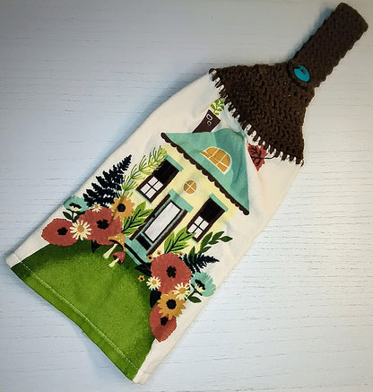 Crochet Top Gnome House Hanging Kitchen Towel