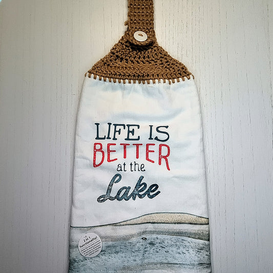Crochet Top Life is Better at The Lake Kitchen Towel