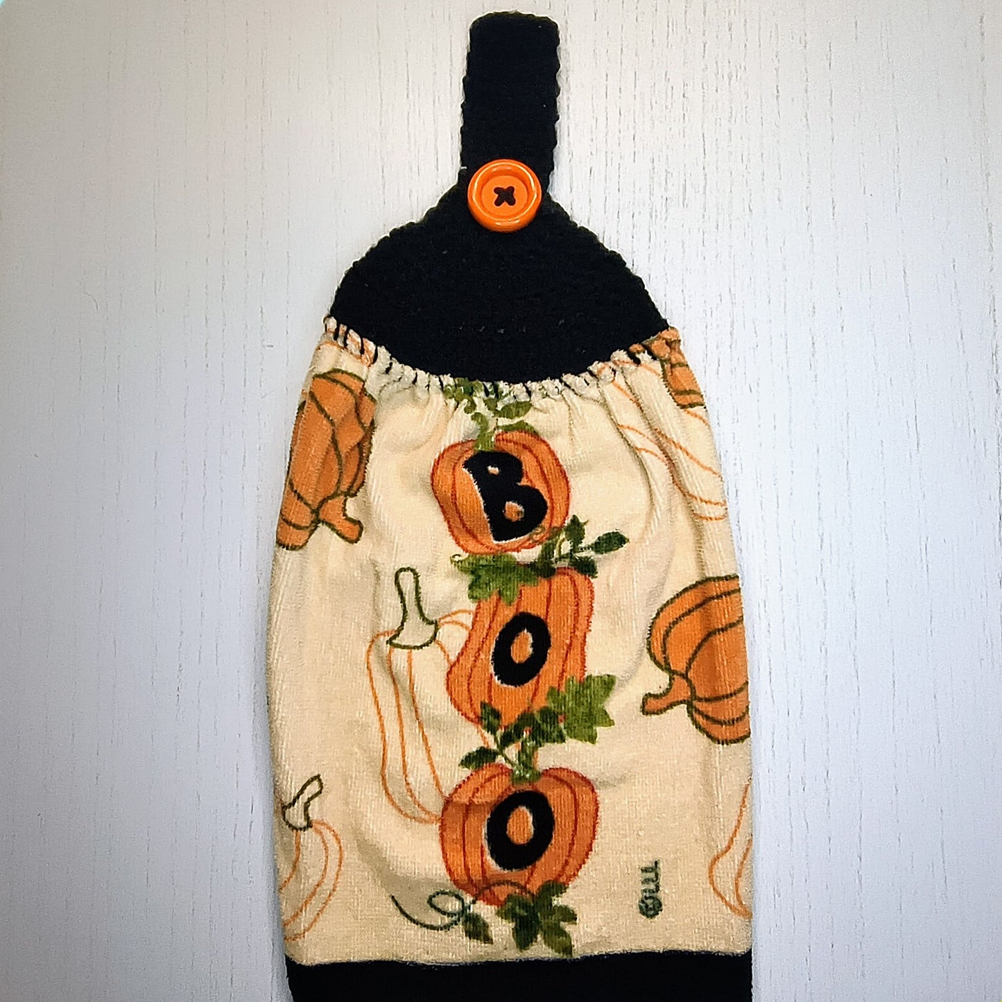Crochet Top BOO Pumpkin Hanging Dish Towel