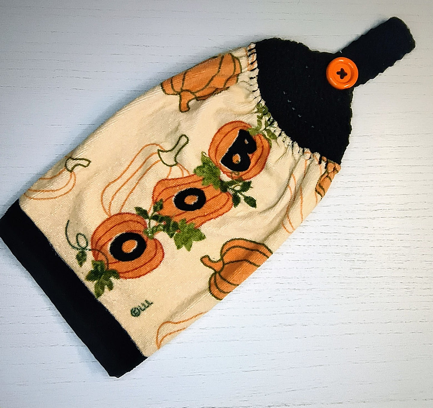 Crochet Top BOO Pumpkin Hanging Dish Towel