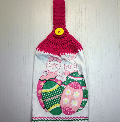 Crochet Top Easter Bunny & Eggs Hanging Dish Towel