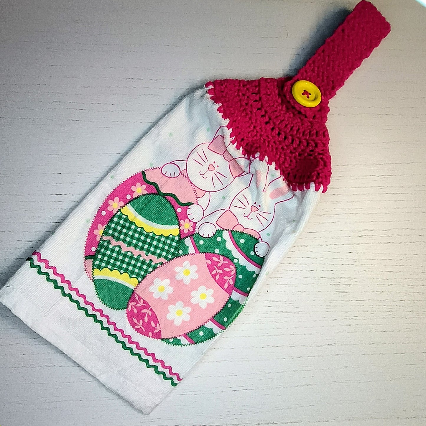 Crochet Top Easter Bunny & Eggs Hanging Dish Towel
