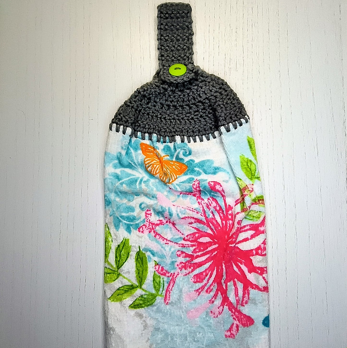Crochet Top Floral Butterfly Hanging Kitchen Towel