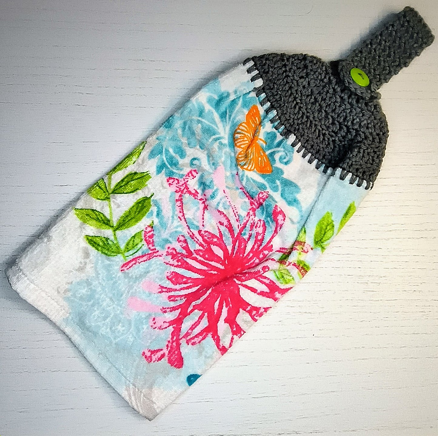 Crochet Top Floral Butterfly Hanging Kitchen Towel