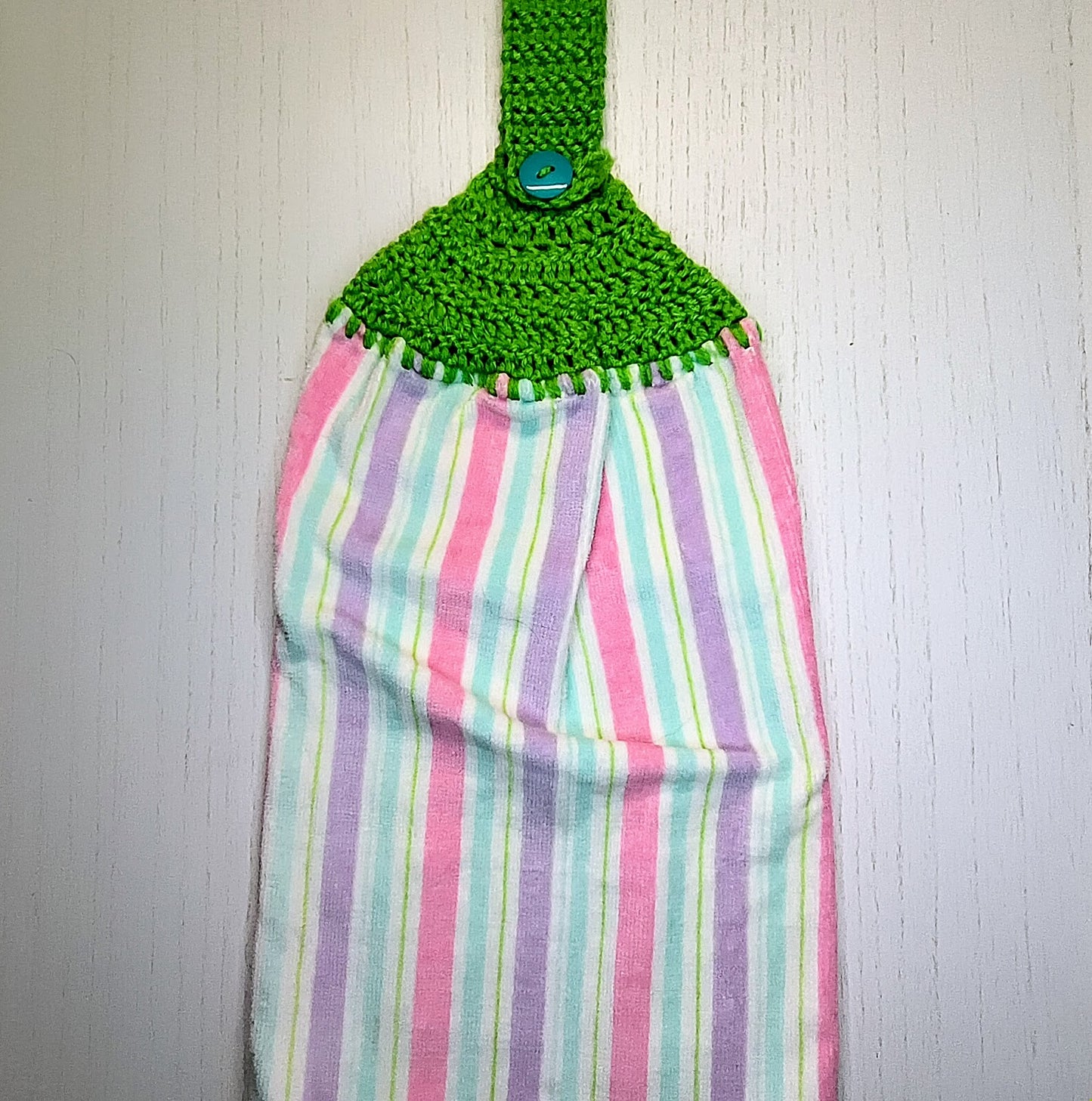Crochet Top Pastel Striped Kitchen Hanging Towel
