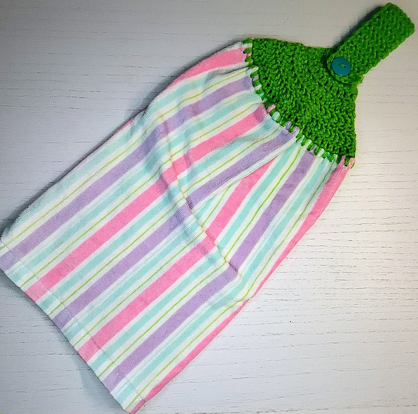 Crochet Top Pastel Striped Kitchen Hanging Towel