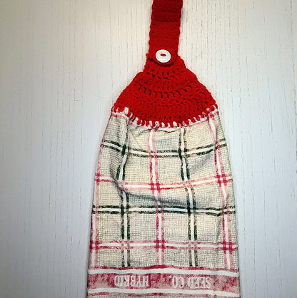 Crochet Top Farmhouse Plaid Hanging Kitchen Towel