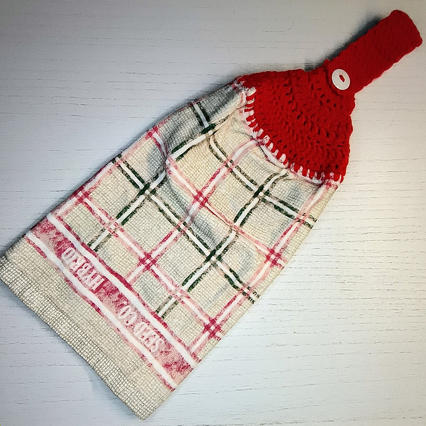 Crochet Top Farmhouse Plaid Hanging Kitchen Towel