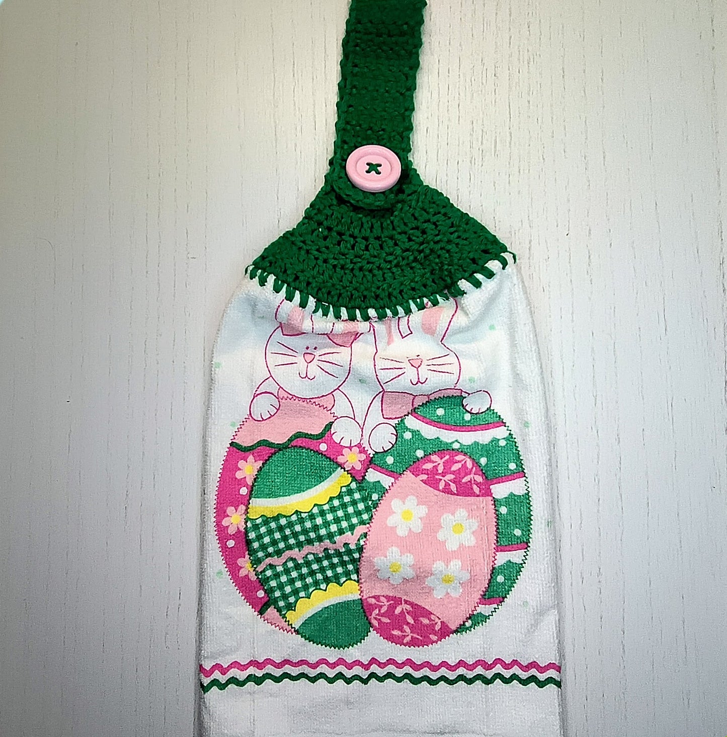 Crochet Top Easter Bunny & Eggs Hanging Dish Towel