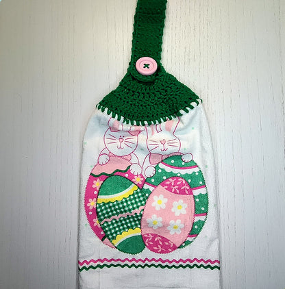 Crochet Top Easter Bunny & Eggs Hanging Dish Towel