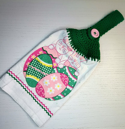 Crochet Top Easter Bunny & Eggs Hanging Dish Towel
