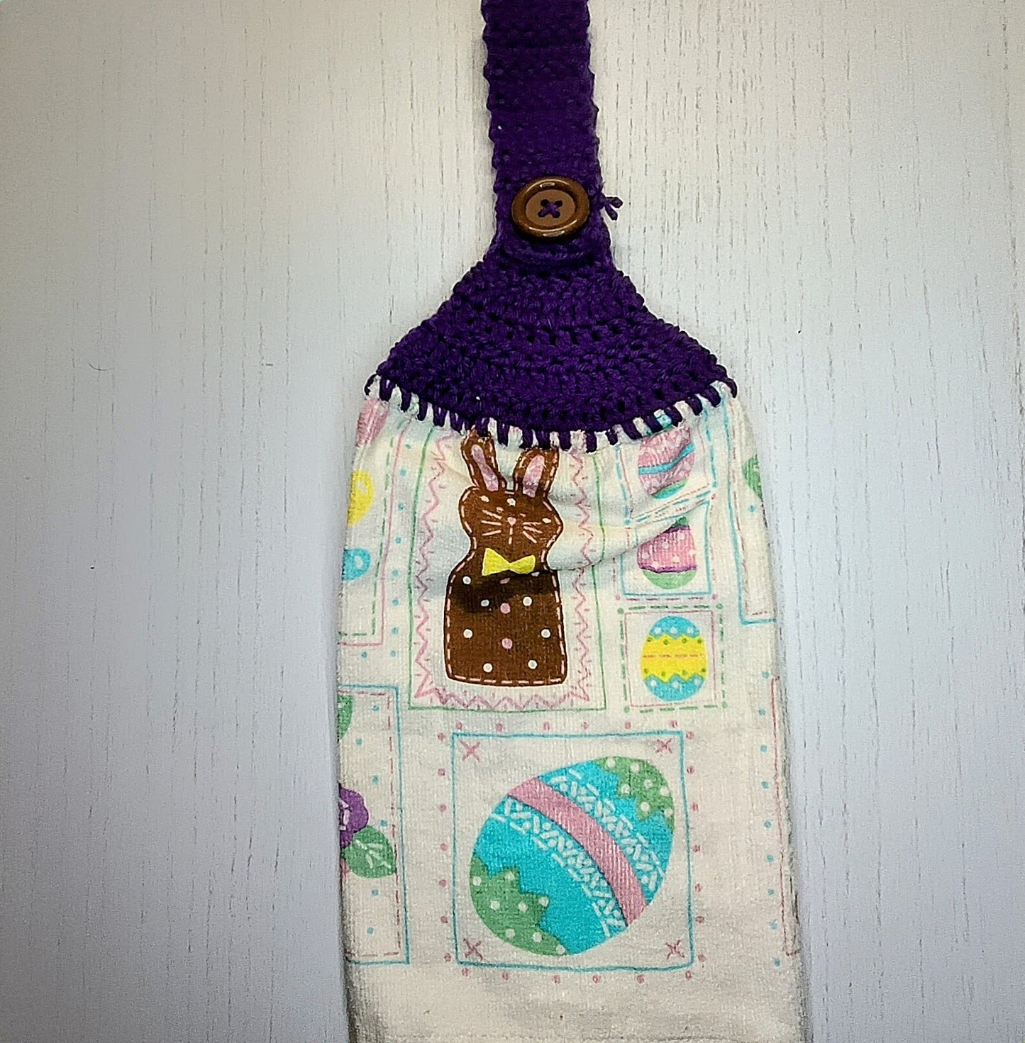Crochet Top Chocolate Bunny Hanging Kitchen Towel