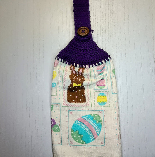 Crochet Top Chocolate Bunny Hanging Kitchen Towel